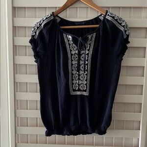 Tommy Hilfiger Navy Blouse with White Embroidery